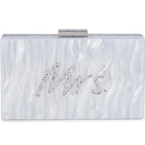 Olga Berg Mrs acrylic pod bag bridal clutch